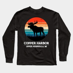 Copper Harbor Upper Peninsula Moose Sunset Long Sleeve T-Shirt